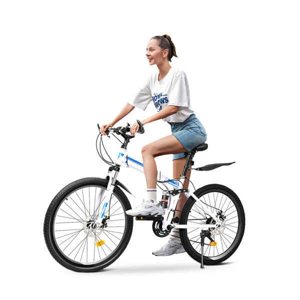 26 Inch Foldable Mountain Bike, 21 Speeds Drivetrain, Carbon Steel Frame Mountain Bicycle, Dual Disc-Brake Bike