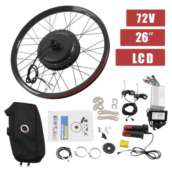 Electric Bicycle Conversion Kit 2000W Electric Bike Kit 72V Rear Wheel Motor with Mutifunction Display for 26-inch Bikes Electric Bicycle Conversion Kit 2000W Electric Bike Kit 72V Rear Wheel Motor with Mutifunction Display for 26-inch Bikes