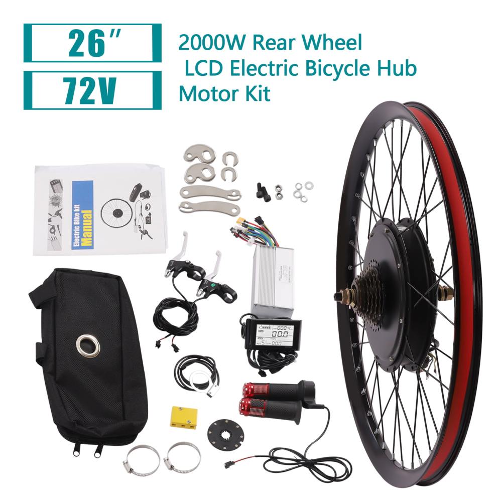 Electric Bicycle Conversion Kit 2000W Electric Bike Kit 72V Rear Wheel Motor with Mutifunction Display for 26-inch Bikes