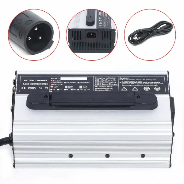 48V 15A Golf Cart Battery Charger with 3 Pin Round Plug Compatible with Club Car Golf Carts