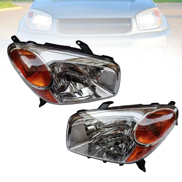 CNCEST- For 2004 2005 Rav4 Halogen Headlights Headlamps Assembly Replacement Left & Right Side Black Housing Clear Orange Lens (USA STOCK)