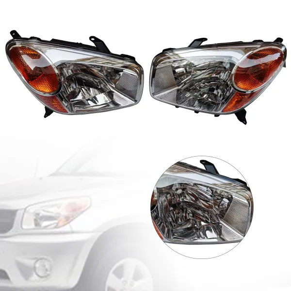 CNCEST- For 2004 2005 Rav4 Halogen Headlights Headlamps Assembly Replacement Left & Right Side Black Housing Clear Orange Lens (USA STOCK)