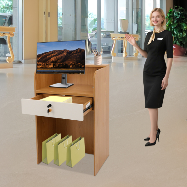 Modern Reception Desk, Reception Desk for Checkout, Reception Counter With a Lockable Drawer