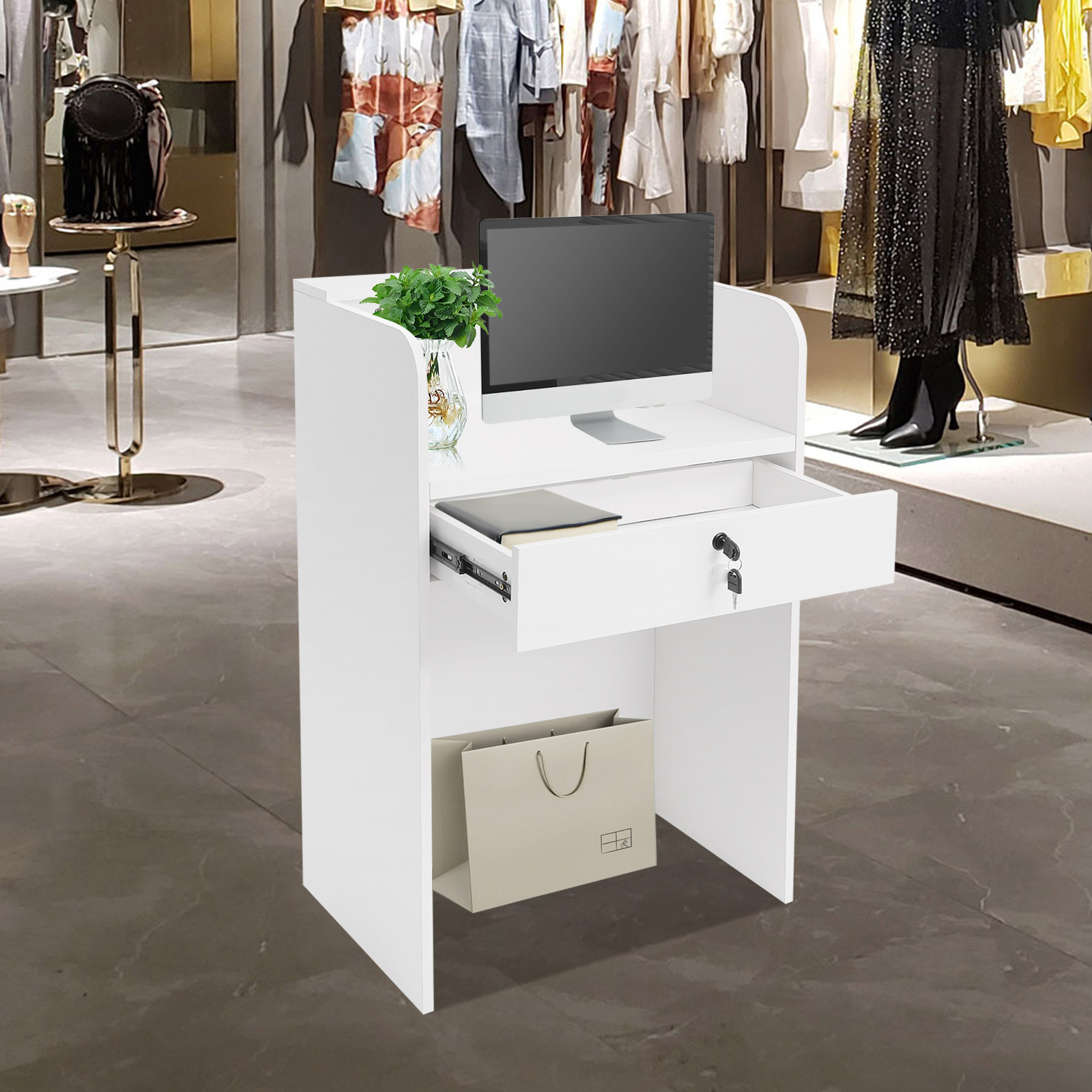 Modern Reception Desk, Reception Desk for Checkout, Reception Counter With a Lockable Drawer