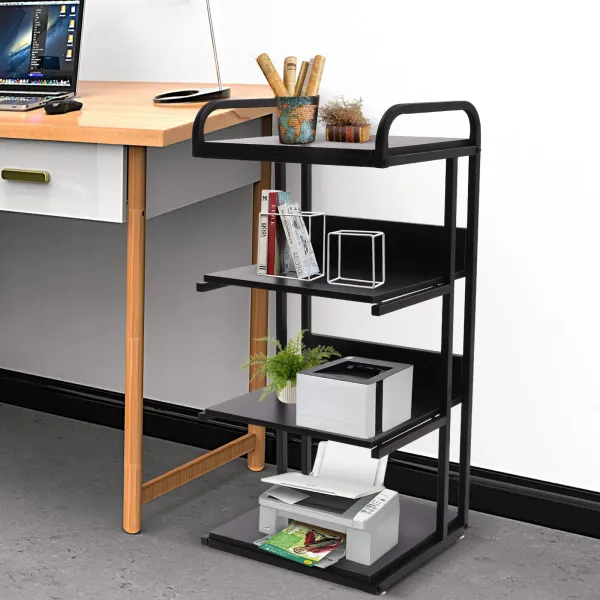 4-Shelf Mobile Printer Stand with Storage Shelves, Large Printer Cart Desk Machine Stand Storage Rack with Wheels