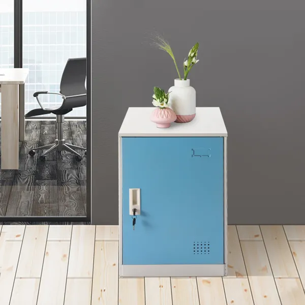 Kids Metal Storage Locker - for Home & School - with Key & Hanging Rods (24in 1 Door, Blue)