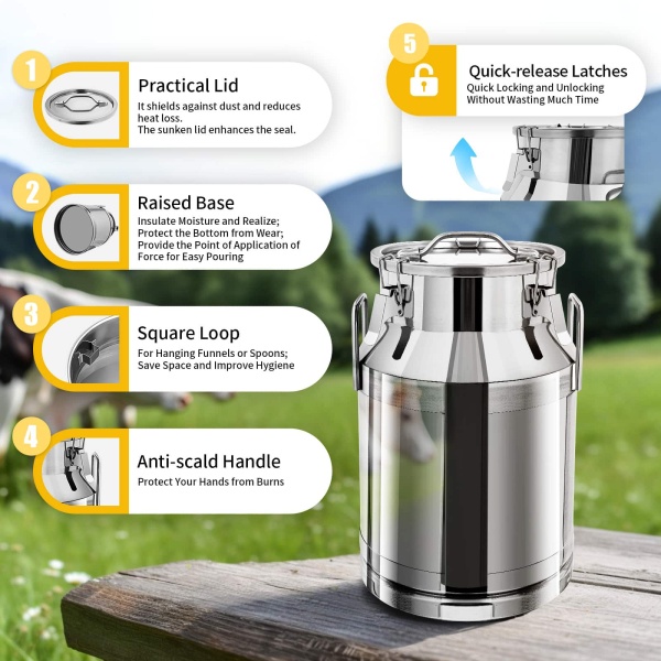 CNCEST Stainless Steel Milk Can for Sale Wine Bucket Sealed (30L)