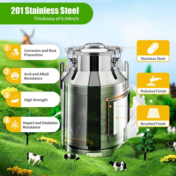 CNCEST Stainless Steel Milk Can for Sale Wine Bucket Sealed (30L)