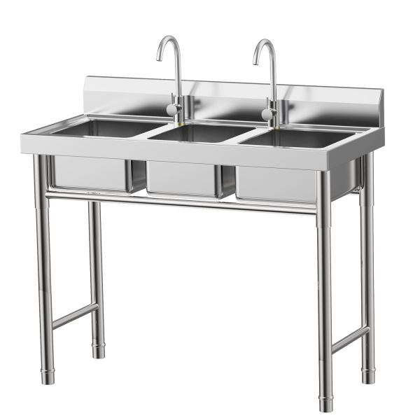 CNCEST 3 Compartments 39*18*35.8in Sink Stainless Steel Commercial Sink Kitchen Bar Basin Sink with 2 Faucets