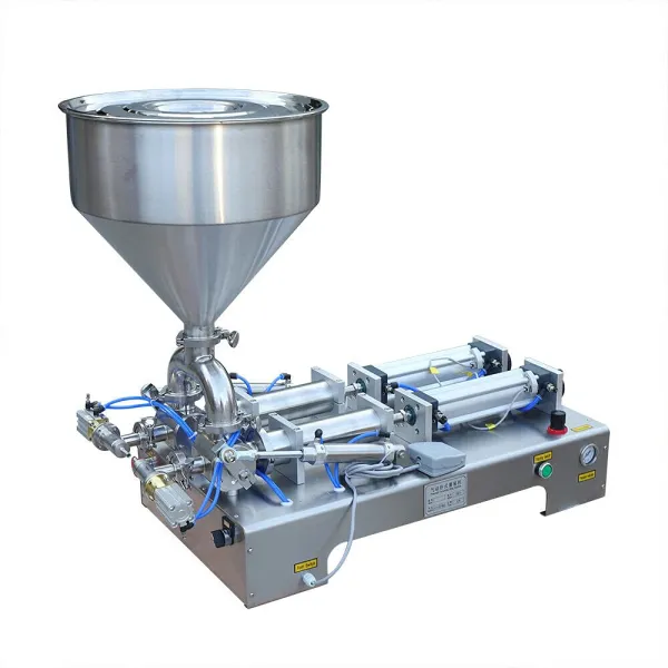 CNCEST Pneumatic Liquid Paste Filling Machine-Double Heads-Stainless Steel Piston Paste Filler Hopper