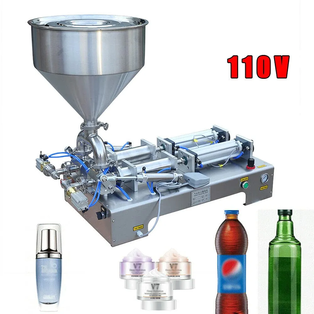 CNCEST Pneumatic Liquid Paste Filling Machine-Double Heads-Stainless Steel Piston Paste Filler Hopper