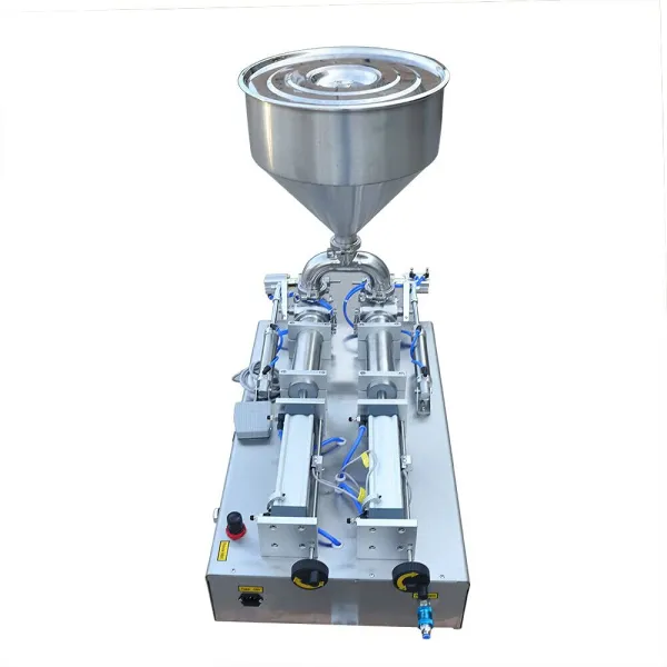CNCEST Pneumatic Liquid Paste Filling Machine-Double Heads-Stainless Steel Piston Paste Filler Hopper