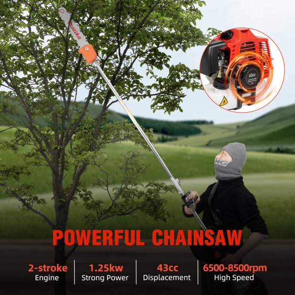 CNCEST  42.7CC 2 Stroke Gas Powered Pole Saw Split Shaft Chainsaw Pruner Trimmer-Chainsaw