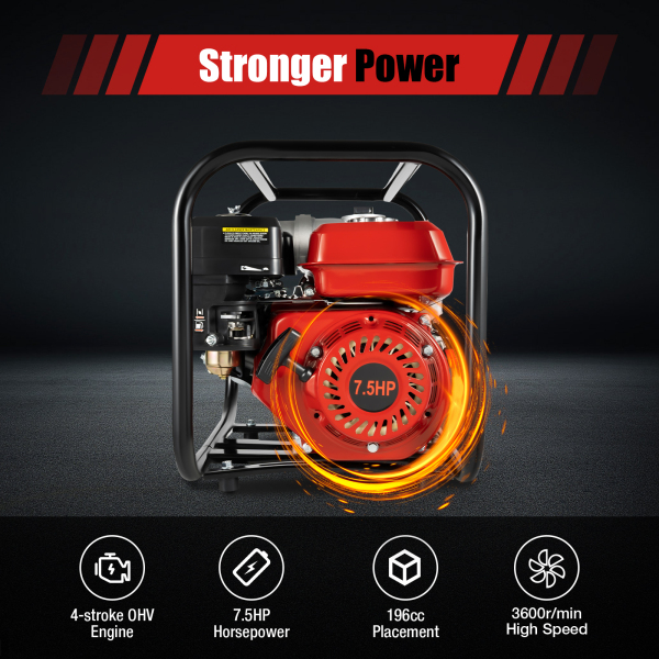 CNCEST 3-Inch Gas Gasoline Water Pump - 7.5 HP Petrol Water Transfer Pump