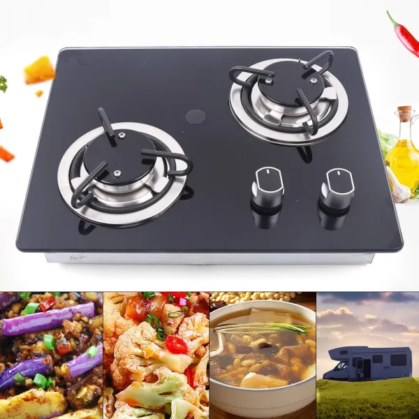 Boat Caravan Gas Cooktop-2 Burner LPG Gas Stove Tempered Glass Adjustable Fire (Black) Boat Caravan Gas Cooktop-2 Burner LPG Gas Stove Tempered Glass Adjustable Fire (Black)