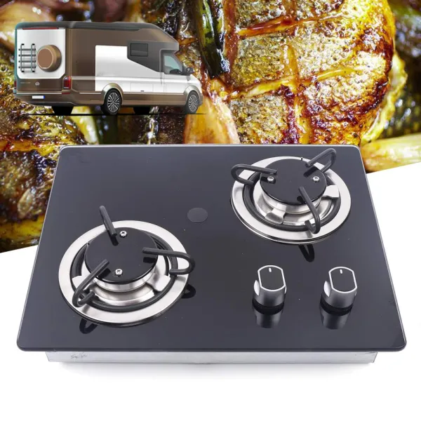 Boat Caravan Gas Cooktop-2 Burner LPG Gas Stove Tempered Glass Adjustable Fire (Black) Boat Caravan Gas Cooktop-2 Burner LPG Gas Stove Tempered Glass Adjustable Fire (Black)