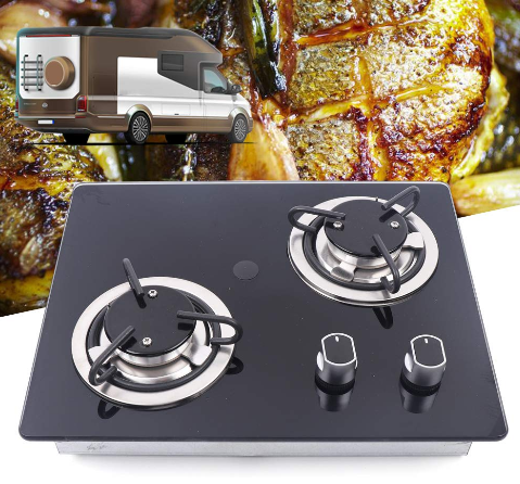 Boat Caravan Gas Cooktop-2 Burner LPG Gas Stove Tempered Glass Adjustable Fire (Black)