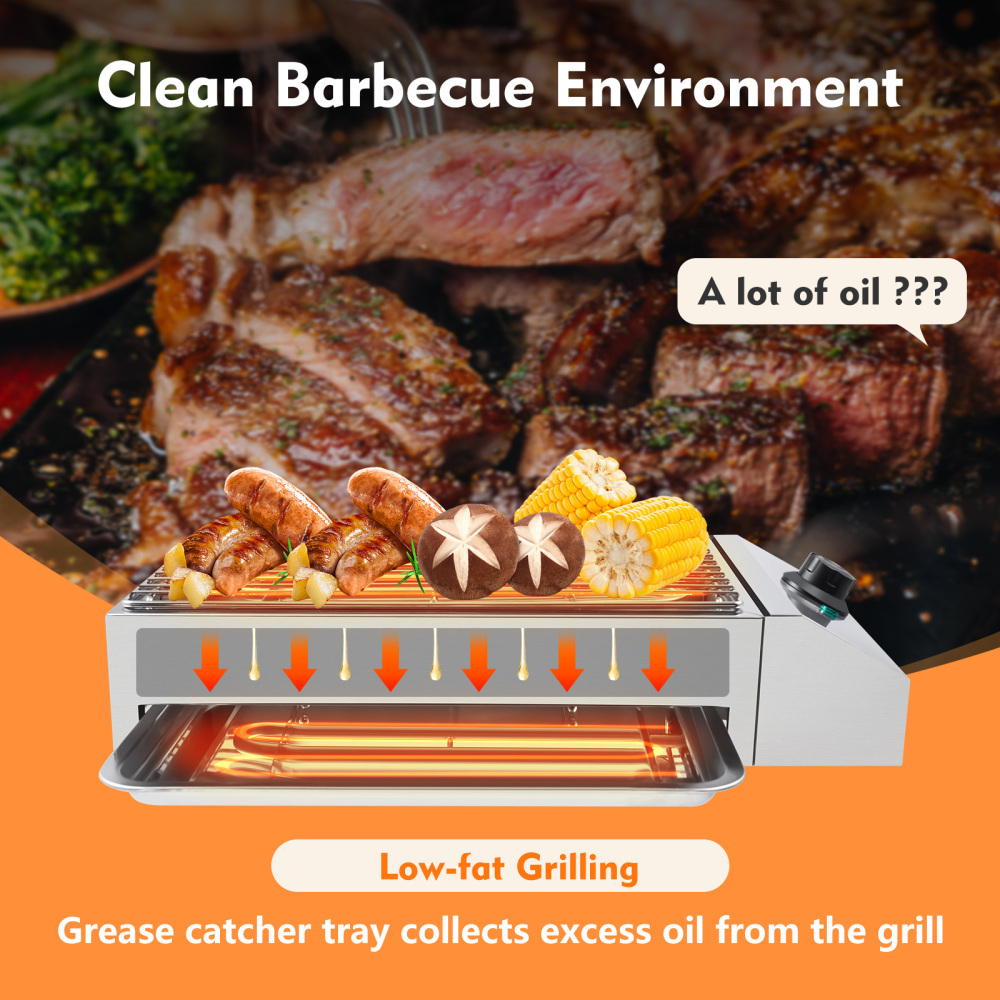 Barbecue Grill Electric Smokeless Barbecue Oven Grill Stainless Steel 110V 1800W