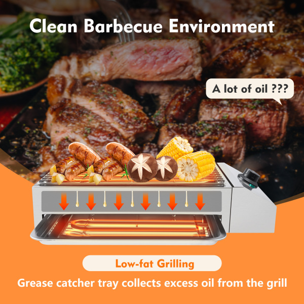 Barbecue Grill Electric Smokeless Barbecue Oven Grill Stainless Steel 110V 1800W