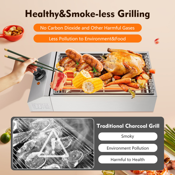Barbecue Grill Electric Smokeless Barbecue Oven Grill Stainless Steel 110V 1800W