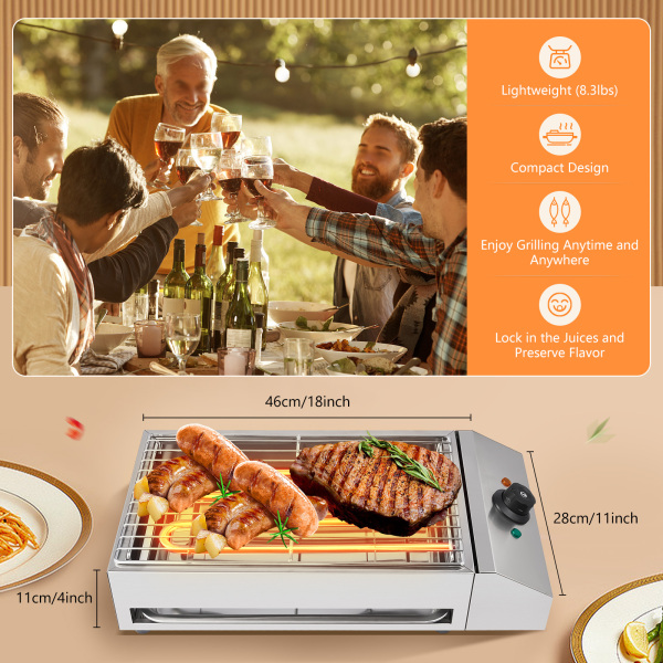 Barbecue Grill Electric Smokeless Barbecue Oven Grill Stainless Steel 110V 1800W