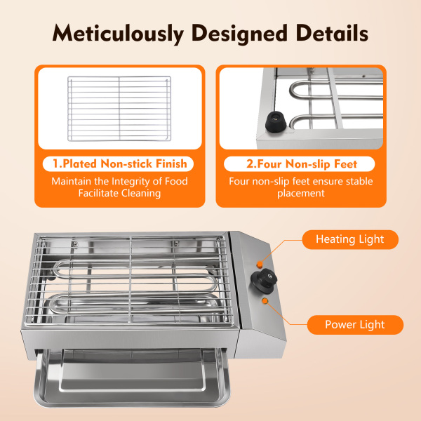 Barbecue Grill Electric Smokeless Barbecue Oven Grill Stainless Steel 110V 1800W
