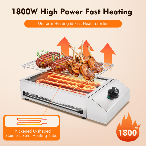 Barbecue Grill Electric Smokeless Barbecue Oven Grill Stainless Steel 110V 1800W