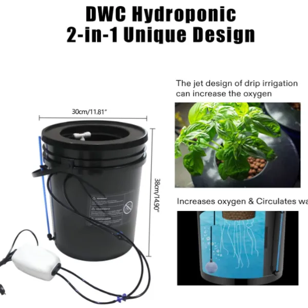 DWC Hydroponic System,5-Gallon 1 Bucket Deep Water Culture Growing with Reservoir Kit DWC Hydroponic System,5-Gallon 1 Bucket Deep Water Culture Growing with Reservoir Kit