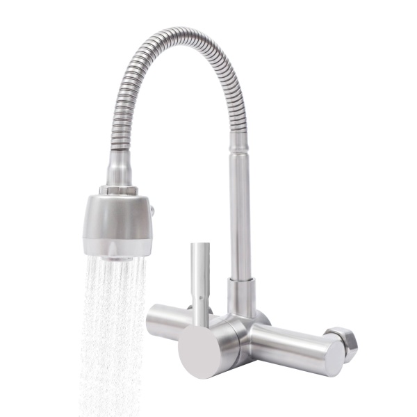 Wall Mounted Faucet, Wall Mounted Commercial Kitchen Sink Faucet Single Handle Stainless Steel Mixer Faucet Laundry Faucet