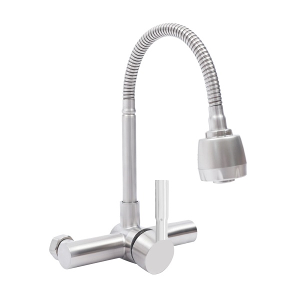 Wall Mounted Faucet, Wall Mounted Commercial Kitchen Sink Faucet Single Handle Stainless Steel Mixer Faucet Laundry Faucet