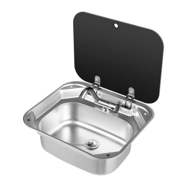 CNCEST 15.35*12.6in Embedded Kitchen Sink Stainless Steel Hand Wash Basin for RV with Cover and Flexible Faucet