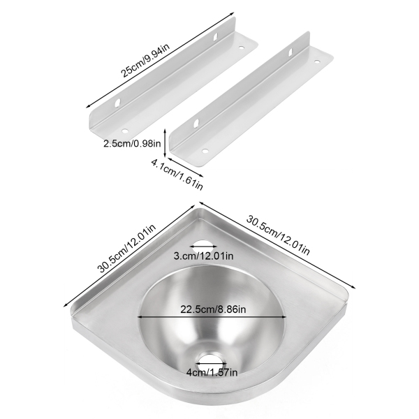 CNCEST 12" Triangular 304 Stainless Steel Sink with Faucet - Boat Caravan RV Triangular Stainless Steel Sink with Water Drain Plug and Hose