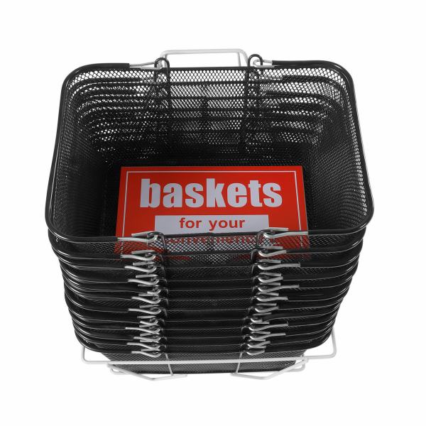 12 Pcs Larger Shopping Baskets With Handles, Black Etal Shopping