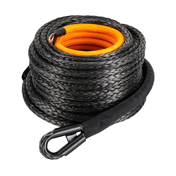 Black 1/2x92ft Synthetic Winch Rope w/ Hook 31500LBS Car Tow Recovery Cable Tow