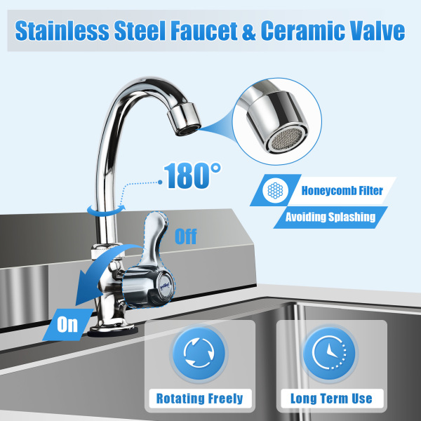 CNCEST 47" Stainless Steel Sink Utility Compartment Commercial Kitchen Restaurant Laundry Sink Drain Board