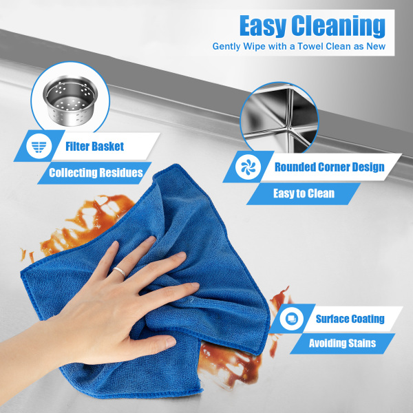 CNCEST 47" Stainless Steel Sink Utility Compartment Commercial Kitchen Restaurant Laundry Sink Drain Board