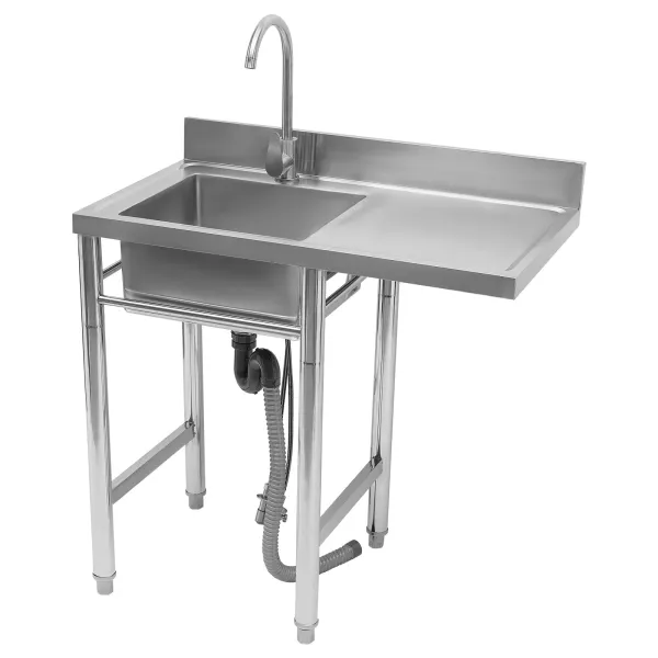 Stainless Steel Utility Sink with Drainboard, One Compartment Workbench Sink Commercial Sink for Restaurant