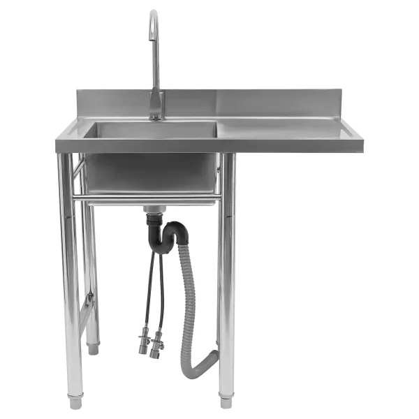 Stainless Steel Utility Sink with Drainboard, One Compartment Workbench Sink Commercial Sink for Restaurant