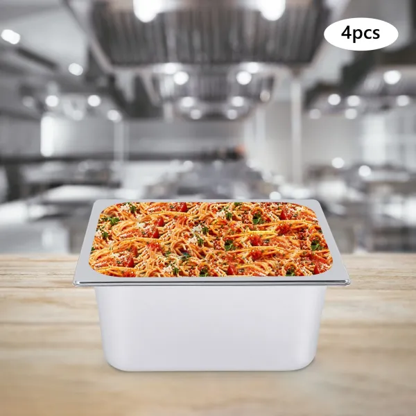 4 Packs Stainless Steam Hotel Pan,1/2 Size x 6" Deep, 22 Gauge/0.7mm Thick Stainless Steel Hotel Pan with Lid (1/2 Size x 6" Deep)