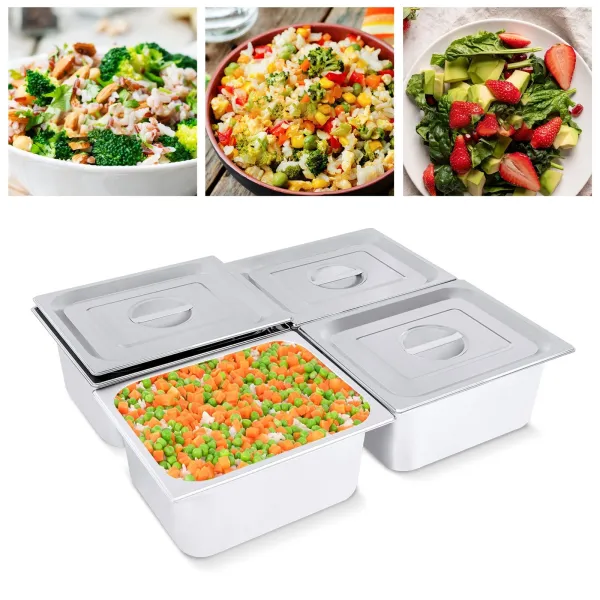 4 Packs Stainless Steam Hotel Pan,1/2 Size x 6" Deep, 22 Gauge/0.7mm Thick Stainless Steel Hotel Pan with Lid (1/2 Size x 6" Deep)