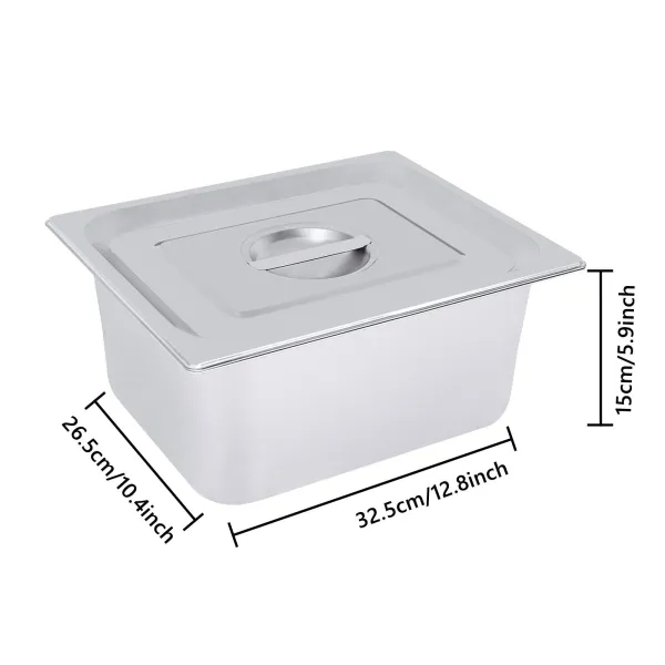 4 Packs Stainless Steam Hotel Pan,1/2 Size x 6" Deep, 22 Gauge/0.7mm Thick Stainless Steel Hotel Pan with Lid (1/2 Size x 6" Deep)