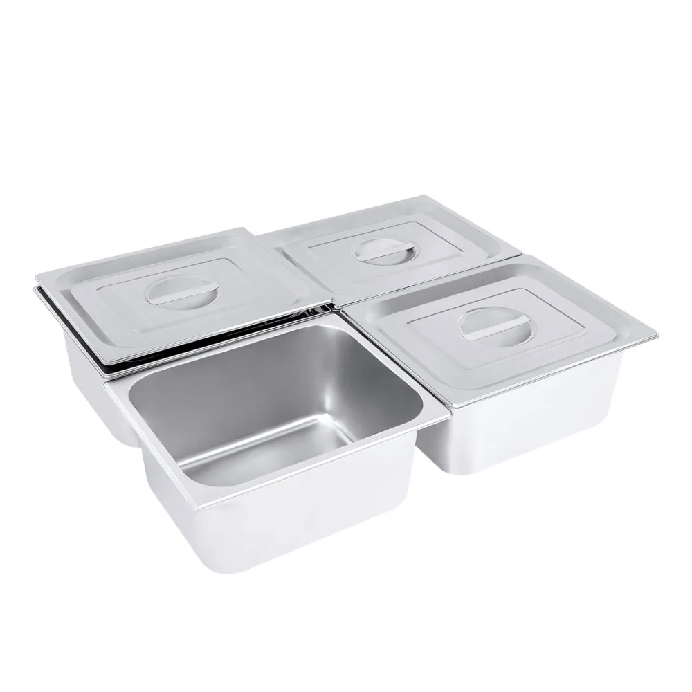 4 Packs Stainless Steam Hotel Pan,1/2 Size x 6" Deep, 22 Gauge/0.7mm Thick Stainless Steel Hotel Pan with Lid (1/2 Size x 6" Deep)