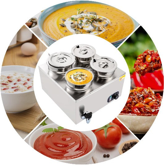 4*4L/4.2Qt Commercial Soup Warmer,Electric Food Warmer Adjustable Temp