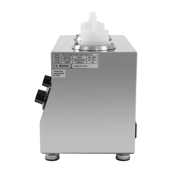 Commercial Electric Sauce Warmer - 320W, Temp Adjustable 30-85°C, Dual 650ml Bottles For Chocolate, Cheese, Fudge