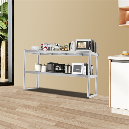 Double Tier Stainless Steel Overshelf Height Adjustable in Kitchen