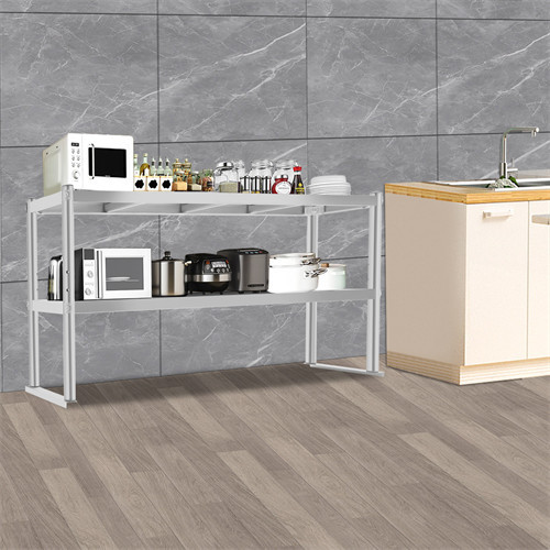 Double Tier Stainless Steel Overshelf Height Adjustable in Kitchen