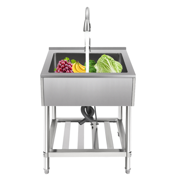 25 x 22 in Single Bowl Laundry Sink, Commercial Sink with Pull-Out Faucet, Stainless Steel Laundry Sink with Stand