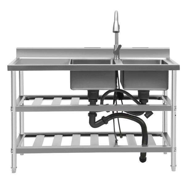 Commercial Restaurant Sink Stainless Steel Utility Sink Free-standing Kitchen Sink Double Bowl Kitchen Sinks with Strainer 201 Stainless Steel