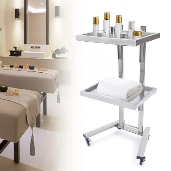Collapsible Utility Cart 2-Tier Cart Trolley Tray Stainless Steel Salon Storage Stand for Salon Beauty Shop(Sliver)