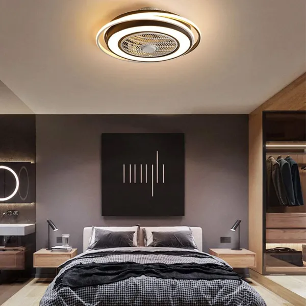 Semi Flush Mount Ceiling Fans with Lights Remote Control Hidden Blade Low Profile Ceiling Light with Fan